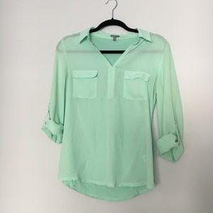 Mint Collared Shirt With Rolled Sleeves